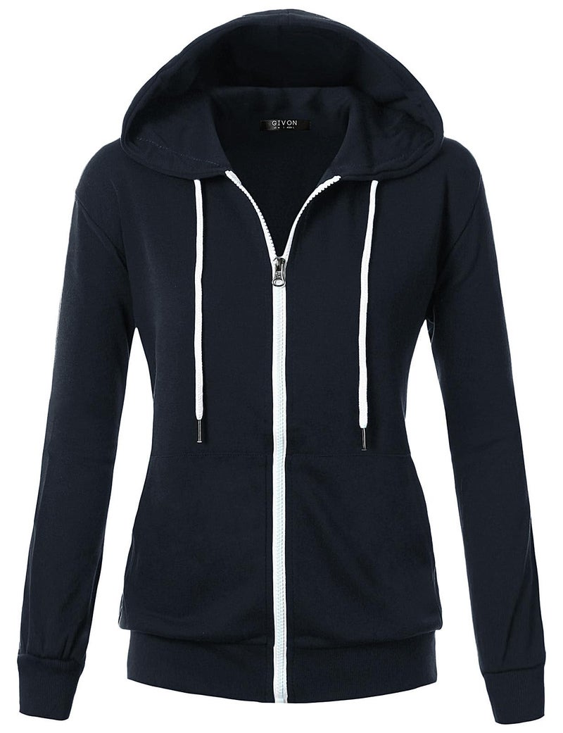 GIVON Women's Lightweight Zip Up Hoodie â€“ Long Sleeve Thin Casual Hooded Jacket, Plus DCF200-NAVY-M - Image 2